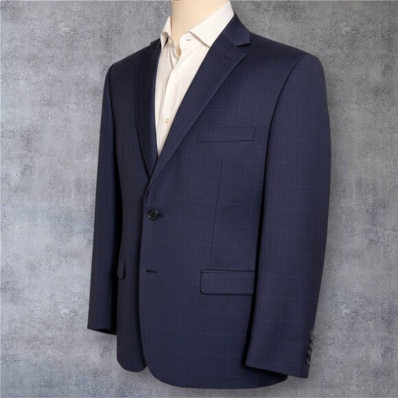Ralph Lauren Men's 46R Navy Wool Blend Blazer Sport Coat 2-Button Jacket Plaid - Picture 3 of 15